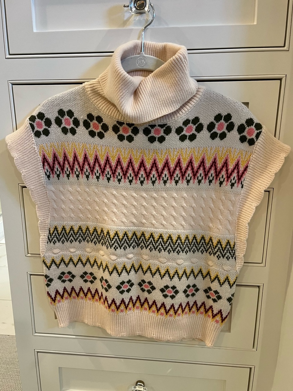 &merci Cream Turtleneck Fair Isle Knit Sweater Vest S